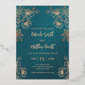 フォトフローララインアートバラ金ゴールド結婚ズ 箔招待状 (裏面)