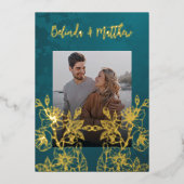 フォトフローララインアート結婚金ゴールド 箔招待状 (正面)