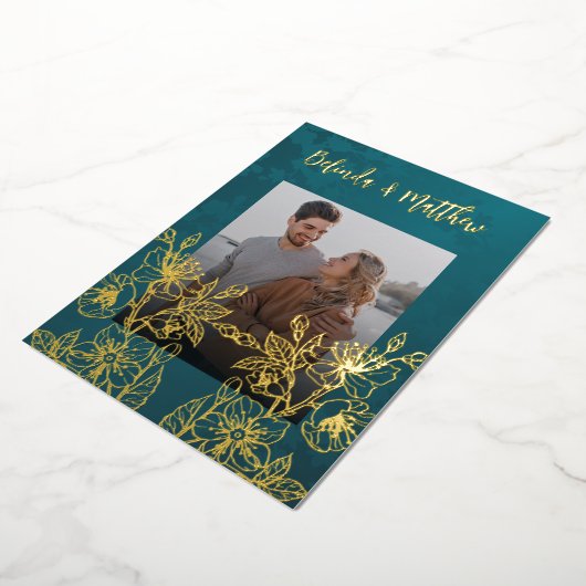 フォトフローララインアート結婚金ゴールド 箔招待状 (回転した状態)