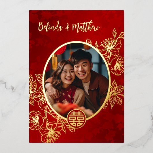 フォトフローラライン中国のア結婚ート 箔招待状 (正面)