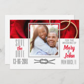 フォトフローラレッドローズとリングや輪ズ結婚 セーブザデート (正面/裏面)