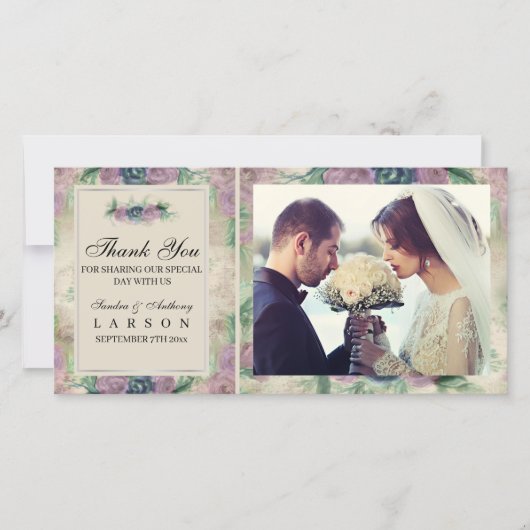 フォトフローラ水彩バラ結婚の感謝 サンキューカード (正面)