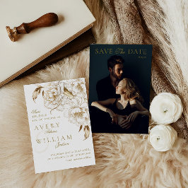 フォトフローラ牡丹白黄金エレガントな結婚式 セーブザデート