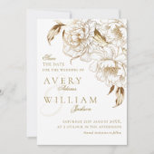 フォトフローラ牡丹白黄金エレガントな結婚式 セーブザデート (正面)