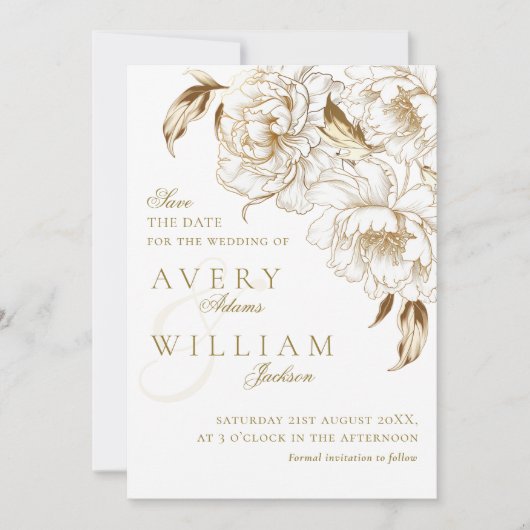 フォトフローラ牡丹白黄金エレガントな結婚式 セーブザデート (正面)