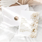 フォトフローラ牡丹白黄金エレガントな結婚式 招待状