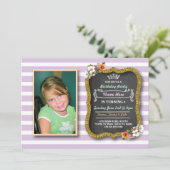 フォトフローラ金ゴールドクラウンパープル誕生日招待状 招待状 (スタンド正面)