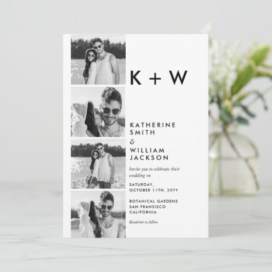 フォトブカジュアルースイニシャル4台が1台に結婚揃う 招待状 (スタンド正面)