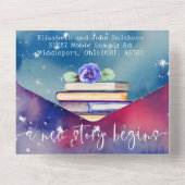 フォトブックとバラパステルウォーターカラー結婚の追加 オールインワン招待状 (裏面)