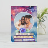 フォトブックとバラパステルウォーターカラー結婚の追加 セーブザデート (スタンド正面)