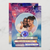 フォトブックとバラパステルウォーターカラー結婚の追加 セーブザデート (正面/裏面)