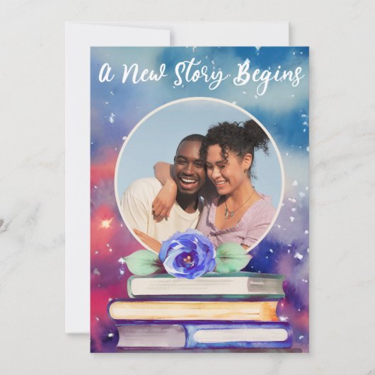 フォトブックとバラパステルウォーターカラー結婚の追加 招待状 (正面)