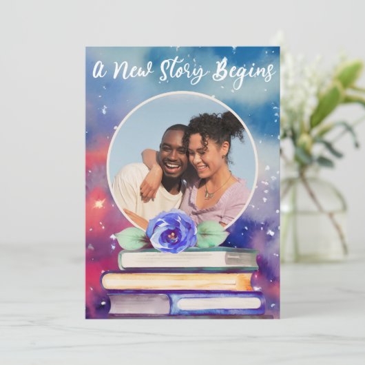 フォトブックとバラパステルウォーターカラー結婚の追加 招待状 (スタンド正面)