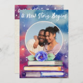 フォトブックとバラパステルウォーターカラー結婚の追加 招待状 (正面/裏面)