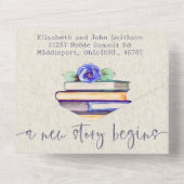 フォトブックとバラ水彩ラベンダー結婚の追加 オールインワン招待状 (裏面)