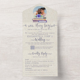 フォトブックとバラ水彩ラベンダー結婚の追加 オールインワン招待状