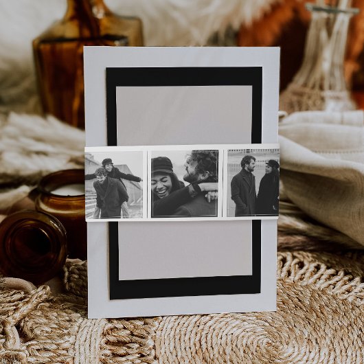 フォトブモダンースストリップコラージュ結婚のモノグラム 招待状ベリーバンド