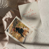 フォトブライトオレンジレトロお洒落おもしろい結婚ズ 招待状