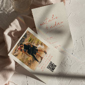 フォトブライトオレンジレトロお洒落おもしろい結婚ズ 招待状