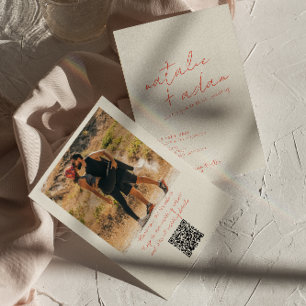 フォトブライトオレンジレトロお洒落おもしろい結婚ズ 招待状