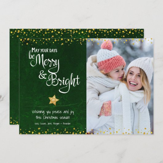 フォトブライトメリースクリプトグリーン金ゴールドグリッタースター シーズンカード (正面/裏面)