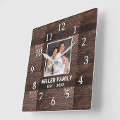 フォトブラウンパーソナライズされたウッドのファミリー名 スクエア壁時計 (傾斜)