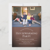 フォトブラウンモダンホワイト引っ越し祝いパーティー 招待状 (正面)