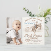 フォトブラウンヴィンテージカウボーイロデオ1歳の誕生日 招待状 (スタンド正面)