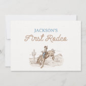 フォトブラウンヴィンテージカウボーイロデオ1歳の誕生日 招待状 (裏面)