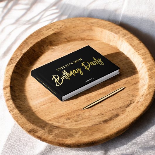 フォトブラシスクリプトエレガントブラック誕生日 ゲストブック