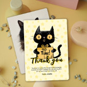 フォトブラックおもしろいキャット誕生日サンキューカード 招待状