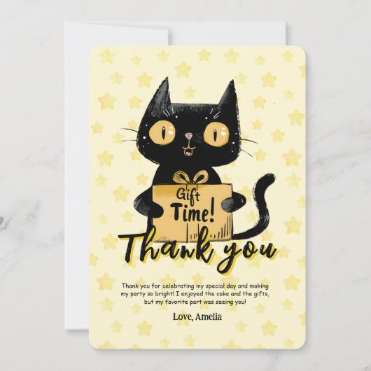 フォトブラックおもしろいキャット誕生日サンキューカード 招待状 (正面)