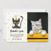 フォトブラックおもしろいキャット誕生日サンキューカード 招待状 (正面)