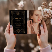 フォトブラックおよび金ゴールドアールデコブライダルシャワー 招待状