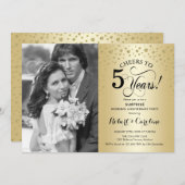 フォトブラックでサプライズ5周年記念金ゴールド 招待状 (正面/裏面)