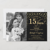 フォトブラックで15周年を迎える金ゴールド 招待状 (正面)