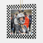 フォトブラックとホワイトのチェッカーズ セラミックオーナメント (左)
