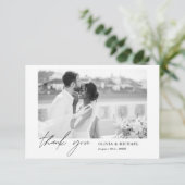 フォトブラックとホワイトの結婚サンキューカードのスクリプト サンキューカード (スタンド正面)