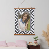 フォトブラックとホワイトダイヤモンドパターン 吊り下げ型タペストリー (寝室)