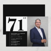 フォトブラックとホワイト71誕生日招待状 招待状 (正面/裏面)