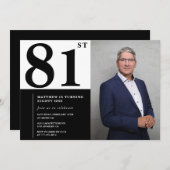 フォトブラックとホワイト81誕生日招待状 招待状 (正面/裏面)