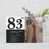 フォトブラックとホワイト83番目の誕生日招待状 招待状 (スタンド正面)