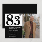 フォトブラックとホワイト83番目の誕生日招待状 招待状 (正面/裏面)