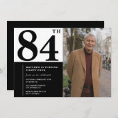 フォトブラックとホワイト84誕生日招待状 招待状 (正面/裏面)