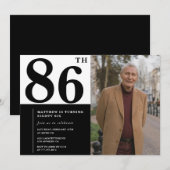フォトブラックとホワイト86誕生日招待状 招待状 (正面/裏面)