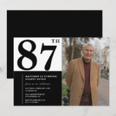 フォトブラックとホワイト87誕生日招待状 招待状 (正面/裏面)
