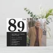 フォトブラックとホワイト89誕生日招待状 招待状 (スタンド正面)