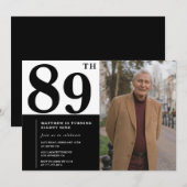 フォトブラックとホワイト89誕生日招待状 招待状 (正面/裏面)