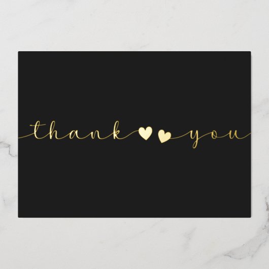 フォトブラックとミニマルハートを追加モダンありがとう 箔シーズンカード (正面)