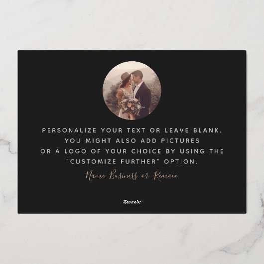 フォトブラックとミニマルハートを追加モダンありがとう 箔シーズンカード (裏面)
